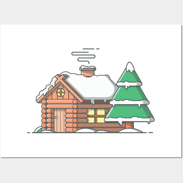 Snow cabin in winter cartoon Wall Art by Catalyst Labs